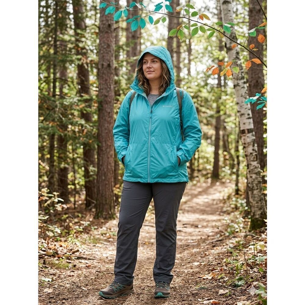 Columbia Switchback II Waterproof Rain Jacket Teal Aqua Blue Hooded Packable 2X
